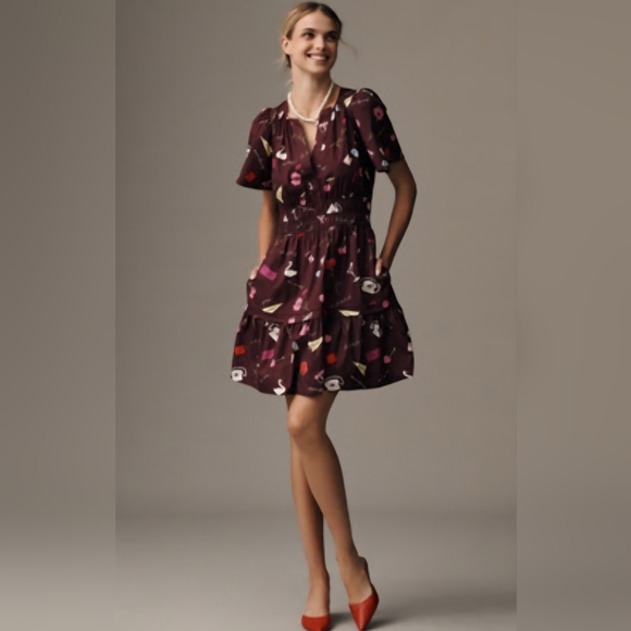 Chic Burgundy Patterned Dress - Picture 2 of 14